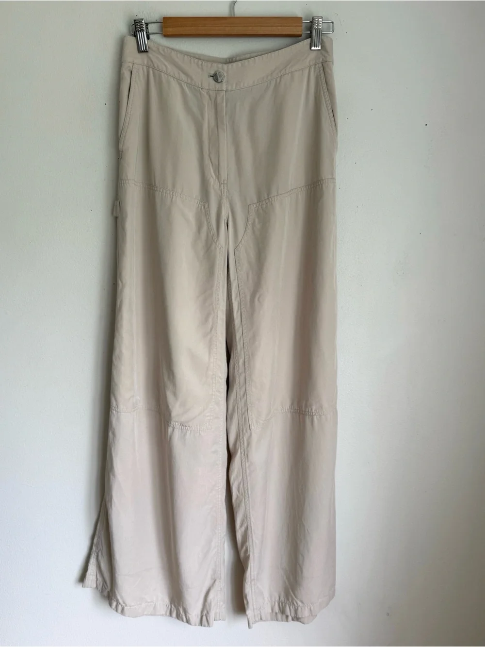 Theory Cargo Wide Leg Fluid Pants in Light Tan